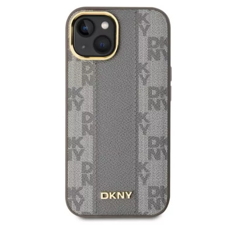 DKNY DKHMP15SPCPVSLE iPhone 15 6,1 inch Beige Hardcase Leather Checkered Mono Pattern MagSafe
