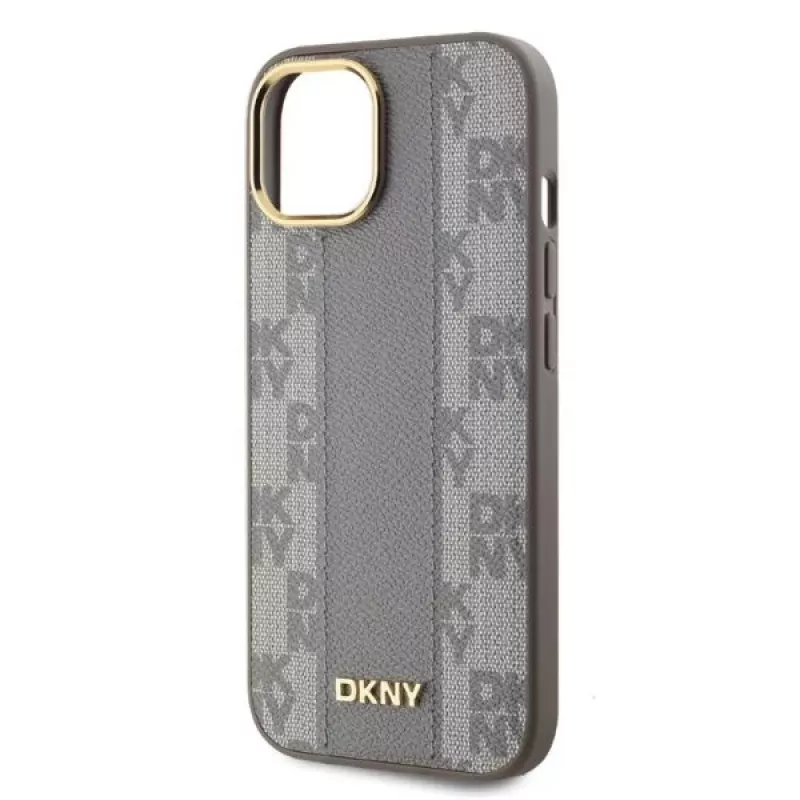 DKNY DKHMP15SPCPVSLE iPhone 15 6,1 inch Beige Hardcase Leather Checkered Mono Pattern MagSafe
