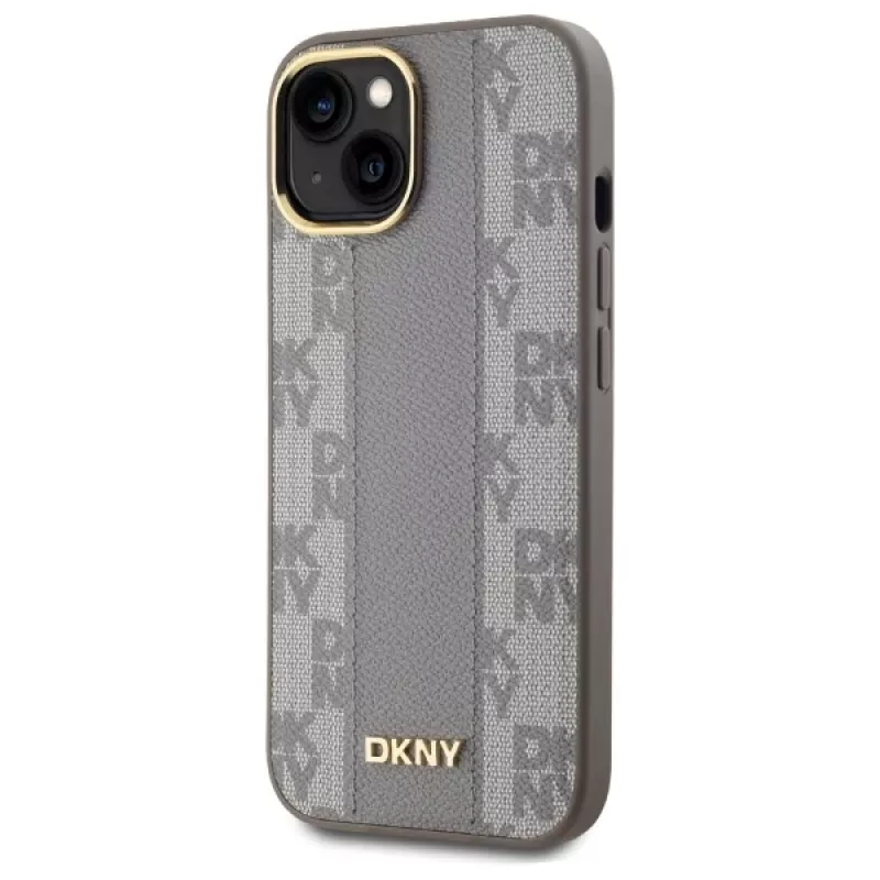 DKNY DKHMP15MPCPVSLE iPhone 15 Plus 6,7 inch Beige Hardcase Leather Checkered Mono Pattern MagSafe
