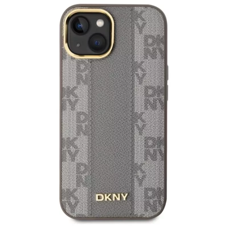 DKNY DKHMP15MPCPVSLE iPhone 15 Plus 6,7 inch Beige Hardcase Leather Checkered Mono Pattern MagSafe