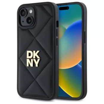 DKNY DKHCP14SPQDSLK Quilted Stack Logo Back Cover, skirta Apple iPhone 14 6,1 inch, juoda