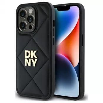 DKNY DKHCP14XPQDSLK Quilted Stack Logo Back Cover, skirta iPhone 14 Pro Max 6,7 inch, juoda