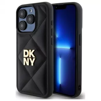 DKNY DKHCP15LPQDSLK Quilted Stack Logo Back Cover, skirta Apple iPhone 15 Pro 6,1 inch, juoda