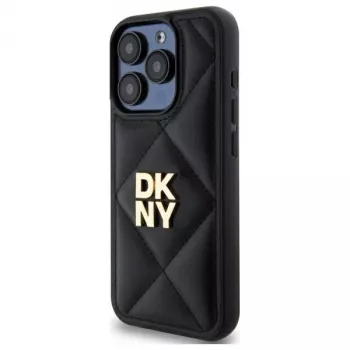 DKNY DKHCP15LPQDSLK Quilted Stack Logo Back Cover, skirta Apple iPhone 15 Pro 6,1 inch, juoda