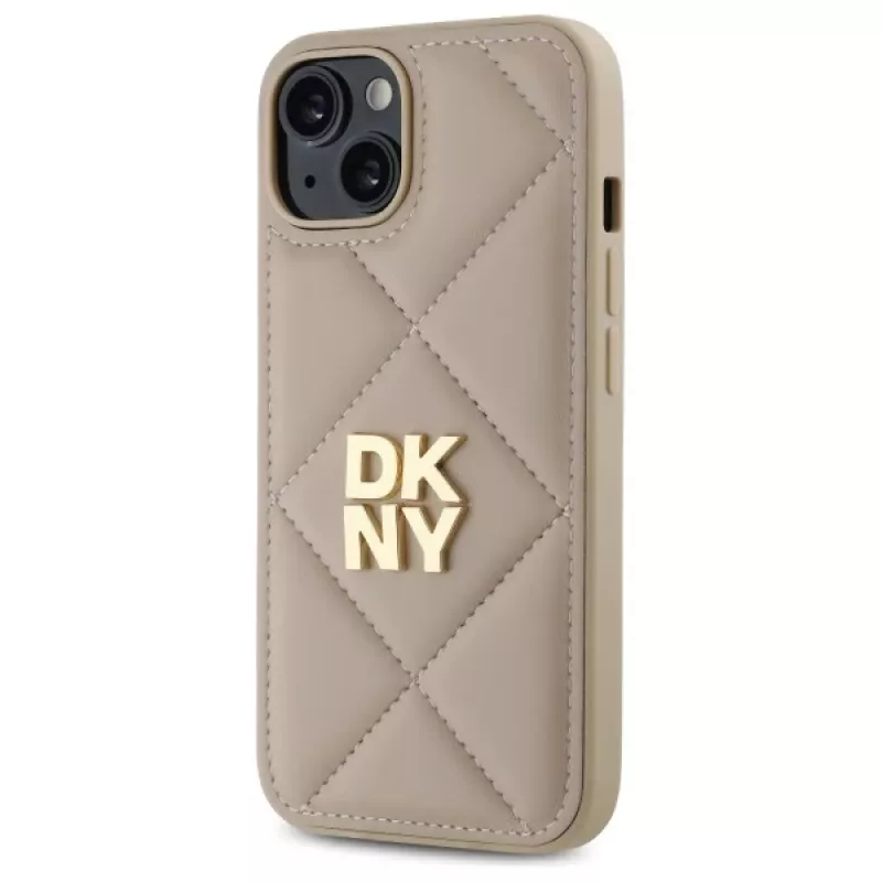 DKNY DKHCP14SPQDSLE Quilted Stack Logo Dėklas, skirtas Apple iPhone 14 6,1 inch Smėlio spalvos