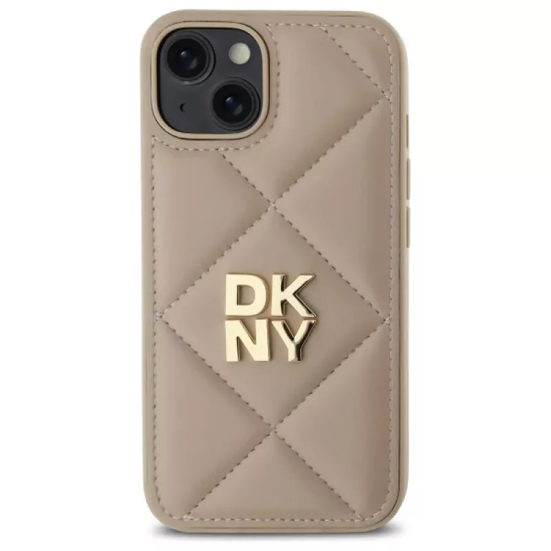 DKNY DKHCP14SPQDSLE Quilted Stack Logo Dėklas, skirtas Apple iPhone 14 6,1 inch Smėlio spalvos