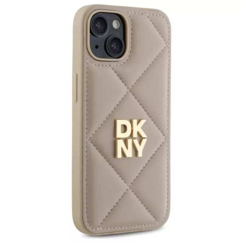 DKNY DKHCP14SPQDSLE Quilted Stack Logo Dėklas, skirtas Apple iPhone 14 6,1 inch Smėlio spalvos