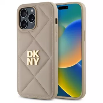 DKNY DKHCP14XPQDSLE Quilted Stack Logo Case, skirta iPhone 14 Pro Max 6,7 inch - smėlio spalvos