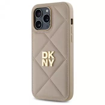 DKNY DKHCP14XPQDSLE Quilted Stack Logo Case, skirta iPhone 14 Pro Max 6,7 inch - smėlio spalvos