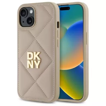 DKNY DKHCP15SPQDSLE Quilted Stack Logo dėklas, skirtas iPhone 15 6,1 inch, smėlio spalvos