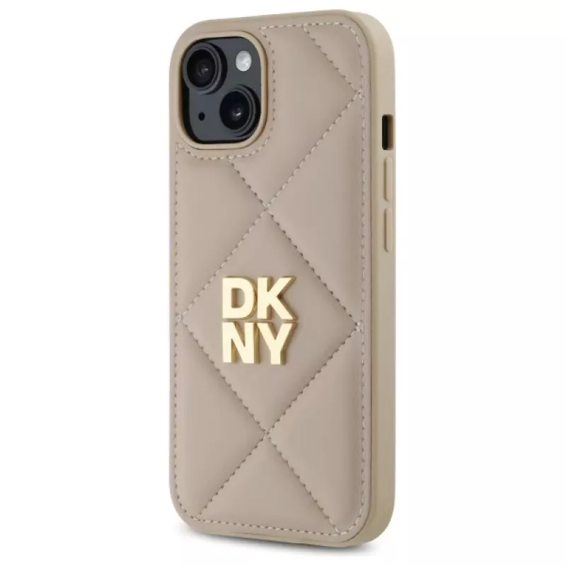 DKNY DKHCP15SPQDSLE Quilted Stack Logo dėklas, skirtas iPhone 15 6,1 inch, smėlio spalvos