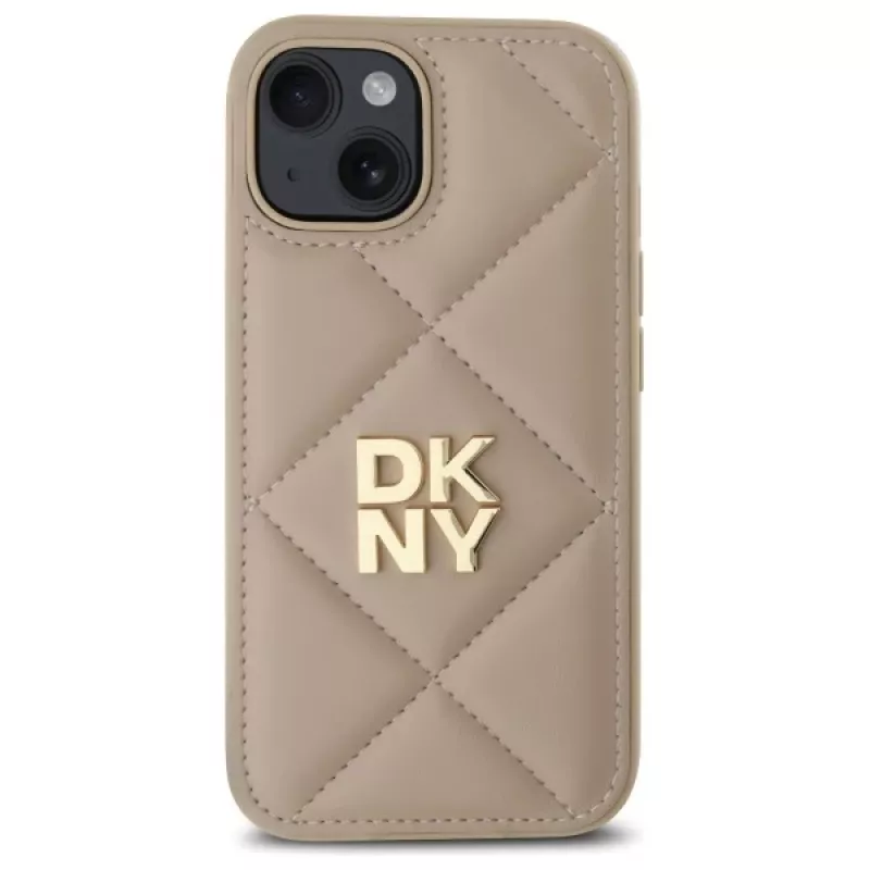 DKNY DKHCP15SPQDSLE Quilted Stack Logo dėklas, skirtas iPhone 15 6,1 inch, smėlio spalvos