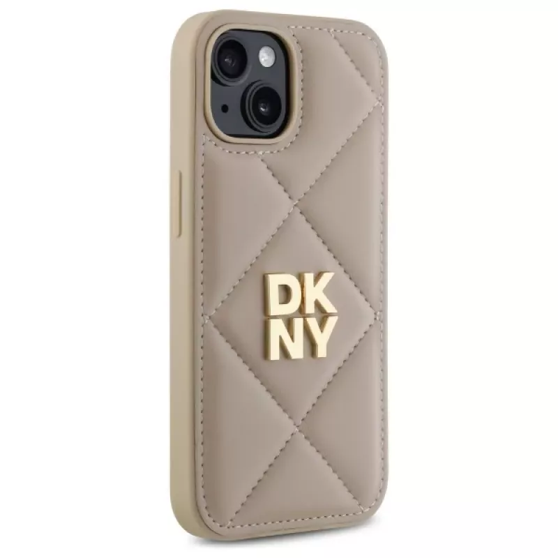 DKNY DKHCP15SPQDSLE Quilted Stack Logo dėklas, skirtas iPhone 15 6,1 inch, smėlio spalvos