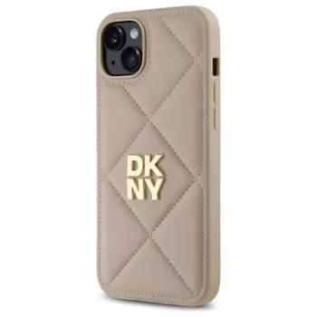 DKNY DKHCP15MPQDSLE Quilted Stack Logo Back Cover, skirta iPhone 15 Plus - smėlio spalvos