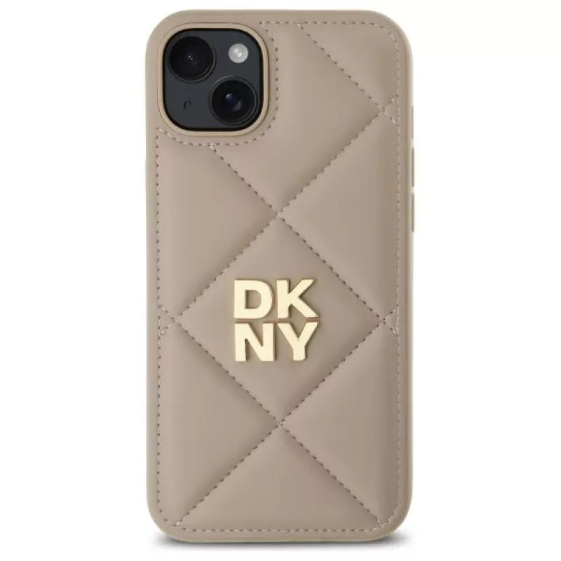 DKNY DKHCP15MPQDSLE Quilted Stack Logo Back Cover, skirta iPhone 15 Plus - smėlio spalvos
