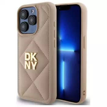 DKNY DKHCP15XPQDSLE Quilted Stack Logo Back Cover, skirta Apple iPhone 15 Pro Max 6,7 inch, smėlio spalvos