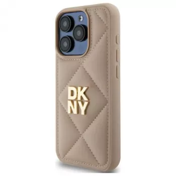 DKNY DKHCP15XPQDSLE Quilted Stack Logo Back Cover, skirta Apple iPhone 15 Pro Max 6,7 inch, smėlio spalvos