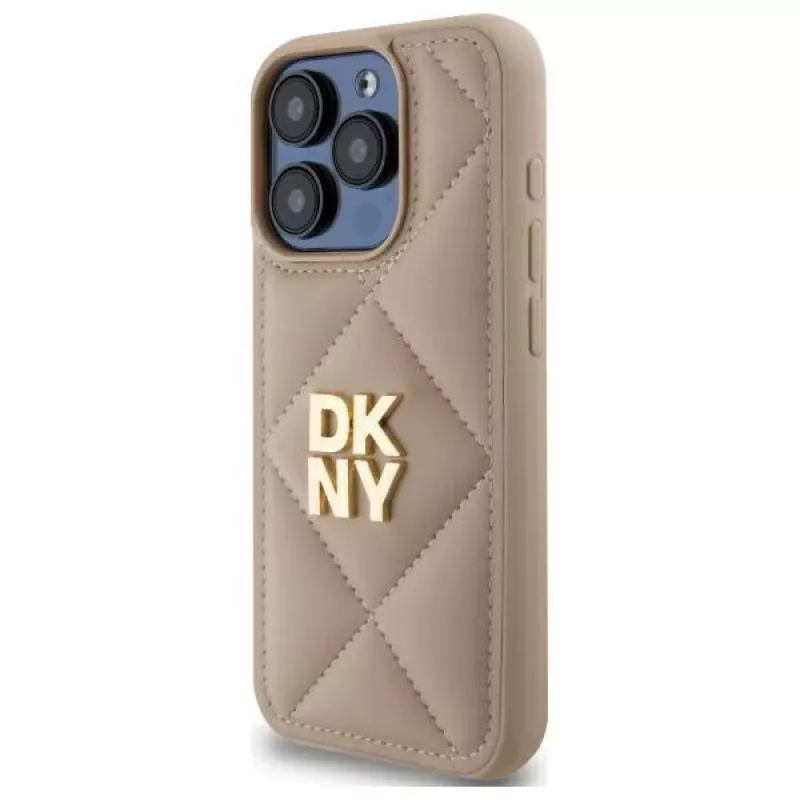 DKNY DKHCP15XPQDSLE Quilted Stack Logo Back Cover, skirta Apple iPhone 15 Pro Max 6,7 inch, smėlio spalvos
