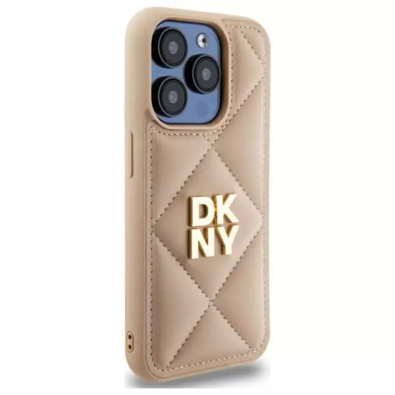 DKNY DKHCP15XPQDSLE Quilted Stack Logo Back Cover, skirta Apple iPhone 15 Pro Max 6,7 inch, smėlio spalvos
