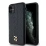DKNY DKHMN61PSHRPSK iPhone 11 / XR 6,1 inch juodas odinis kietas dėklas su monogramos raštu, metaliniu logotipu ir MagSafe