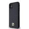 DKNY DKHMN61PSHRPSK iPhone 11 / XR 6,1 inch juodas odinis kietas dėklas su monogramos raštu, metaliniu logotipu ir MagSafe
