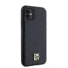DKNY DKHMN61PSHRPSK iPhone 11 / XR 6,1 inch juodas odinis kietas dėklas su monogramos raštu, metaliniu logotipu ir MagSafe