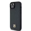 DKNY DKHMP15SPSHRPSK Hardcase, skirta iPhone 15/14/13 6,1 colio, juoda, odos raštas, metalinis logotipas, MagSafe