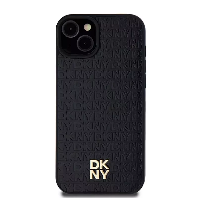 DKNY DKHMP15MPSHRPSK iPhone 15 Plus / 14 Plus 6,7 inch Black Hardcase Leather Monogram Pattern Metal Logo MagSafe