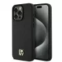 DKNY DKHMP15XPSHRPSK Kietas dėklas, skirtas iPhone 15 Pro Max 6,7 inch juodos odos monogramos raštas metalinis logotipas MagSafe