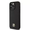 DKNY DKHMP15XPSHRPSK Kietas dėklas, skirtas iPhone 15 Pro Max 6,7 inch juodos odos monogramos raštas metalinis logotipas MagSafe