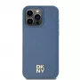 DKNY DKHMP15SPSHRPSB iPhone 15 / 14 / 13 6.1 Mėlynas kietas dėklas su odos raštu, metaliniu logotipu ir MagSafe