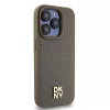 DKNY DKHMP14LPSHRPSW Kietasis dėklas, skirtas Apple iPhone 14 Pro 6,1 inch su rudos odos raštu, metaliniu logotipu ir MagSafe