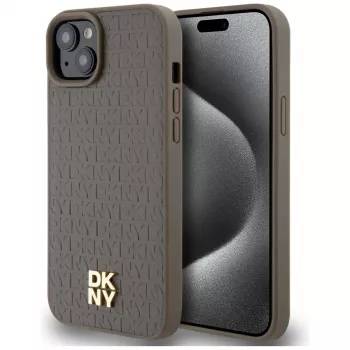DKNY DKHMP15MPSHRPSW Hardcase Leather Pattern with Metal Logo MagSafe, skirtas iPhone 15 Plus / 14 Plus 6,7 inch rudas