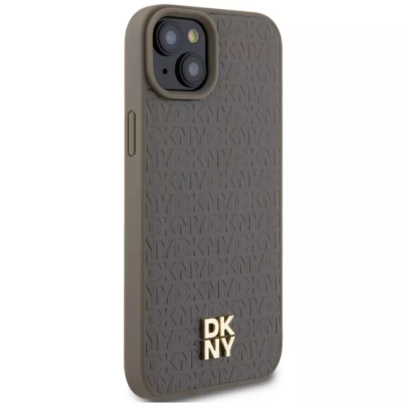DKNY DKHMP15MPSHRPSW Hardcase Leather Pattern with Metal Logo MagSafe, skirtas iPhone 15 Plus / 14 Plus 6,7 inch rudas