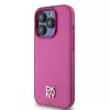DKNY DKHMP15LPSHRPSP iPhone 15 Pro 6,1 inch Rožinis odinis kietas dėklas su monogramos raštu ir metaliniu logotipu, suderinamas su MagSafe