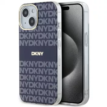 DKNY DKHMP15SHRHSEB Kietas dėklas iPhone 15/14/13 6,1 inch Mėlynas Mono & Stripe IML MagSafe