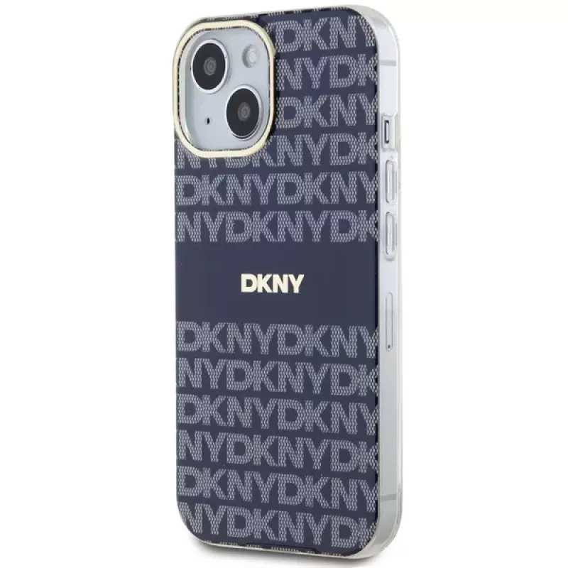 DKNY DKHMP15SHRHSEB Kietas dėklas iPhone 15/14/13 6,1 inch Mėlynas Mono & Stripe IML MagSafe