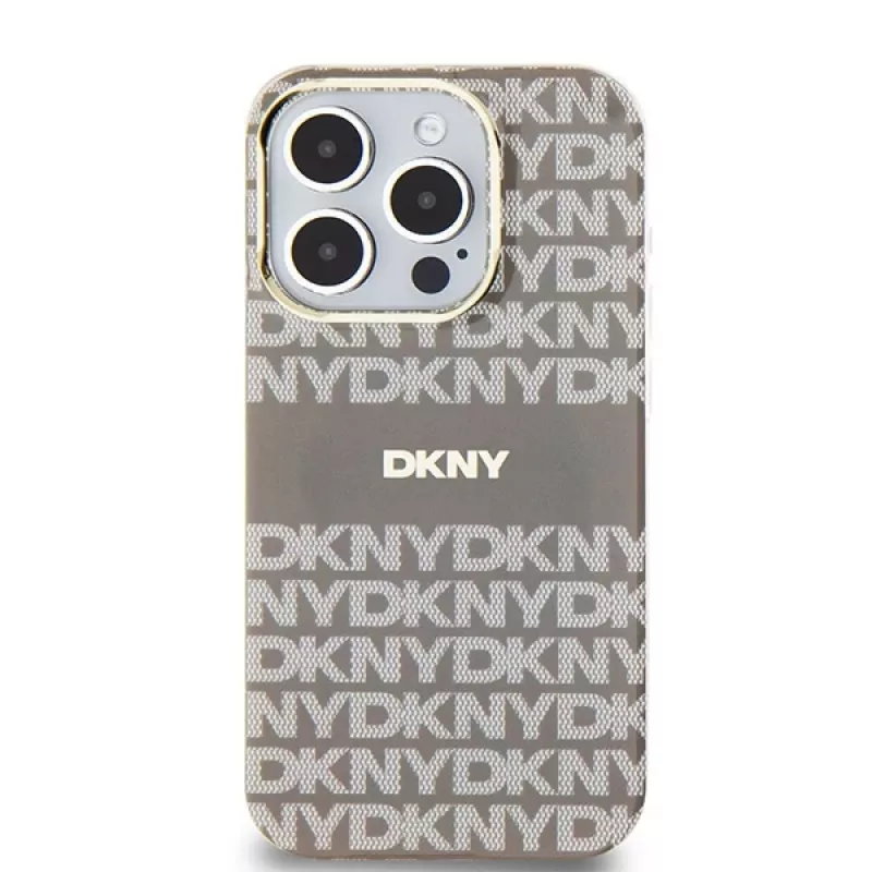 DKNY DKHMP15LHRHSEE Kietasis dėklas, skirtas Apple iPhone 15 Pro 6,1 inch, smėlio spalvos, IML Mono & Stripe, MagSafe