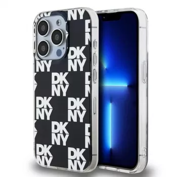 DKNY DKHCP15LHDLCEK Kietasis dėklas, skirtas Apple iPhone 15 Pro, 6,1 inch, juodas languotas monochrominis raštas, polikarbonatas