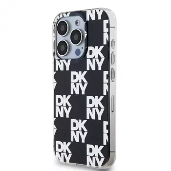 DKNY DKHCP15LHDLCEK Kietasis dėklas, skirtas Apple iPhone 15 Pro, 6,1 inch, juodas languotas monochrominis raštas, polikarbonatas