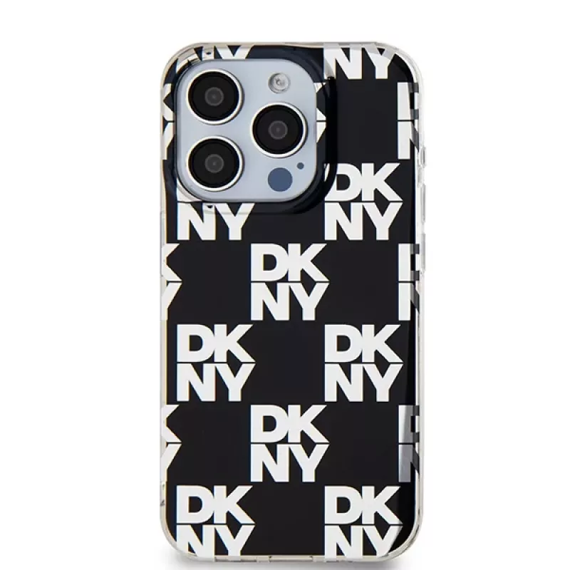 DKNY DKHCP15LHDLCEK kietas dėklas Apple iPhone 15 Pro 6.1, juodas, IML Checkered Mono Pattern