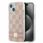 DKNY DKHMP15SHCPTSP Kietasis dėklas, skirtas iPhone 15 / 14 / 13 6,1 inch rožinis languotas monochrominis raštas su spausdintomis juostelėmis, MagSafe