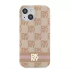 DKNY DKHMP15SHCPTSP Kietasis dėklas, skirtas iPhone 15 / 14 / 13 6,1 inch rožinis languotas monochrominis raštas su spausdintomis juostelėmis, MagSafe