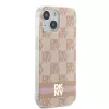 DKNY DKHMP15SHCPTSP Kietasis dėklas, skirtas iPhone 15 / 14 / 13 6,1 inch rožinis languotas monochrominis raštas su spausdintomis juostelėmis, MagSafe