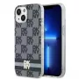 DKNY DKHMP14SHCPTSK Kietasis dėklas, skirtas iPhone 14/15, šachmatų raštas ir dryžiai, juodas, MagSafe