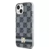 DKNY DKHMP14SHCPTSK Kietasis dėklas, skirtas iPhone 14/15, šachmatų raštas ir dryžiai, juodas, MagSafe