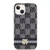 DKNY DKHMP14SHCPTSK Kietasis dėklas, skirtas iPhone 14/15, šachmatų raštas ir dryžiai, juodas, MagSafe