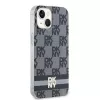 DKNY DKHMP14SHCPTSK Kietasis dėklas, skirtas iPhone 14/15, šachmatų raštas ir dryžiai, juodas, MagSafe