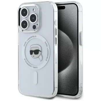 KARL LAGERFELD IML Metal Karl Head MagSafe dėklas, skirtas Apple iPhone 15 Pro, baltas
