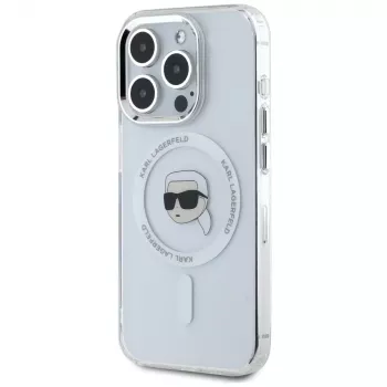 KARL LAGERFELD IML Metal Karl Head MagSafe dėklas, skirtas Apple iPhone 15 Pro, baltas